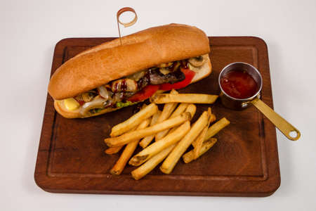 hot dog with french friesの写真素材