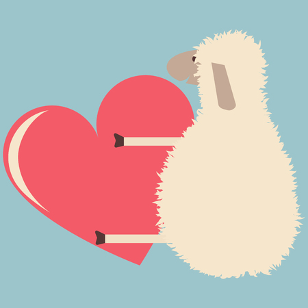 Vector sheep holding  heart illustration.のイラスト素材