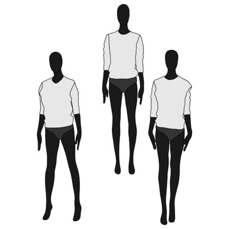 Female clothing mannequins. Black and white vector illustration isolated on white.のイラスト素材