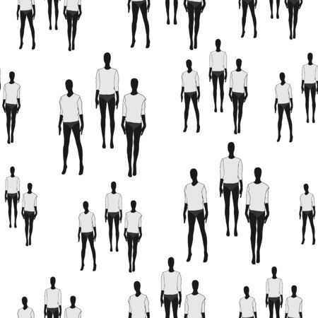 Female clothing mannequins. Black and white vector seamless pattern isolated on white.のイラスト素材