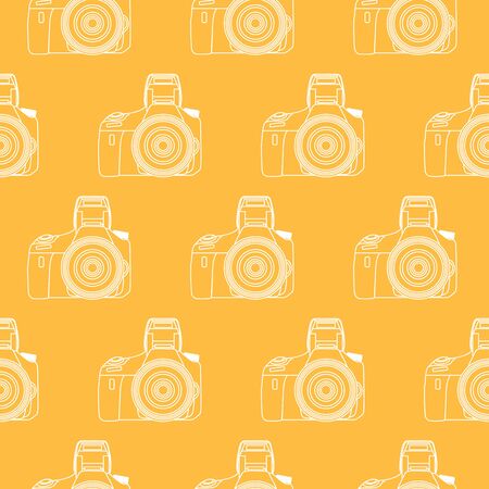 Photo cameras seamless pattern white on a gold backgroundのイラスト素材