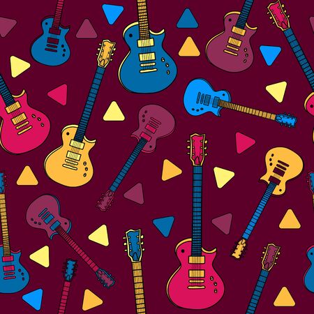 Colorful photo cameras seamless pattern with hearts on a dark red backgroundのイラスト素材