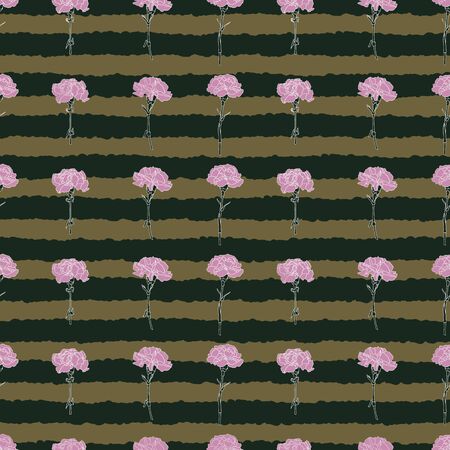 Pink carnations with a gold and green background seamless patternのイラスト素材