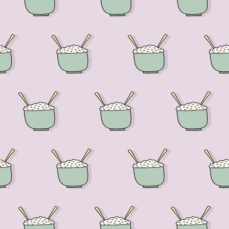 Vector rice bowl with chopsticks seamless patternのイラスト素材