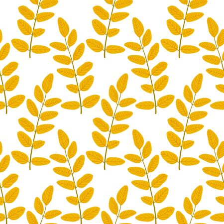 Hand-drawn leaves vector seamless pattern. Isolated on white.のイラスト素材