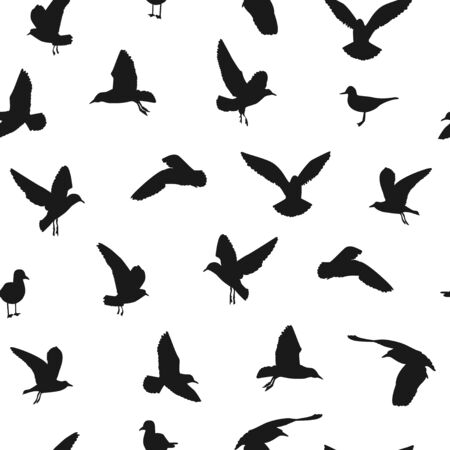 River gulls silhouette black isolated vector seamless patternのイラスト素材