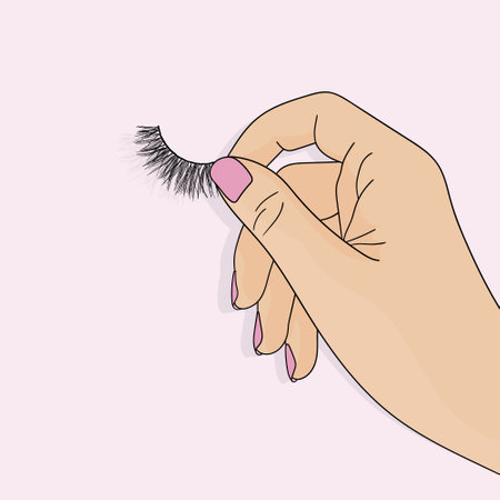 Woman holding false eyelashes in hand vector illustrationのイラスト素材