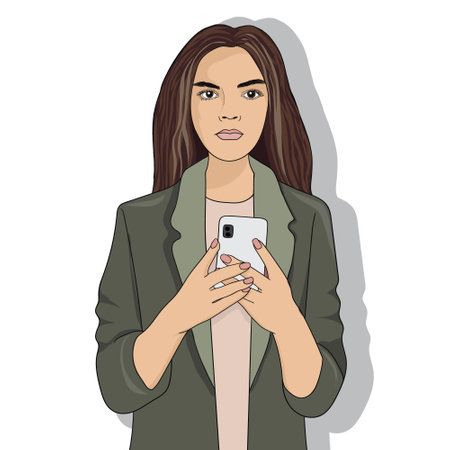 Girl with a mobile phone vector illustrationのイラスト素材