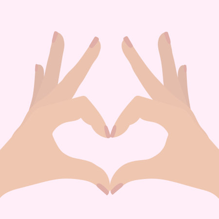 Hands making heart sign on pink background vector flat illustrationのイラスト素材