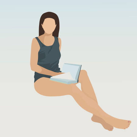 Girl reading book vector illustrationのイラスト素材