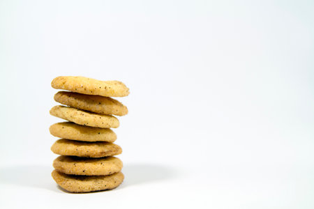 Sugar cookies stack on white backgroundの写真素材