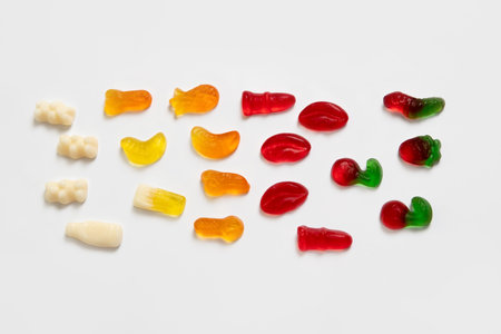 Colorful gummy candies on white backgroundの写真素材