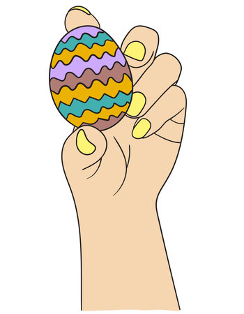 Hand holding a painted Easter egg vector flat illustrationのイラスト素材