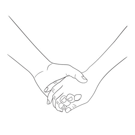 Couple holding hands line art vector illustrationのイラスト素材