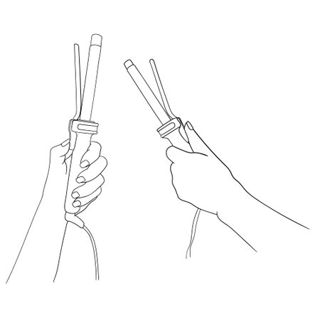Woman's hand holding a curling wand line art isolatedのイラスト素材