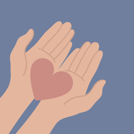 Hands holding heart. Vector illustration in flat style. Isolated on blue background.