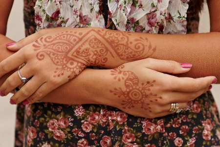 Girl with hands painted Mehandi  Picture by a hennaの写真素材