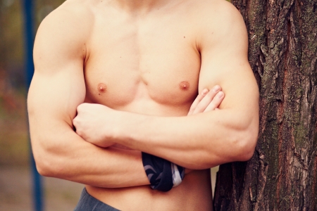 Fellow occupying Workout costs. The developed musculature is perfectly visibleの写真素材