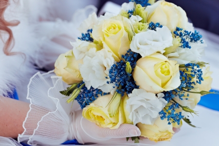 Wedding bouquet  Bridal bouquet lying on her lap の写真素材