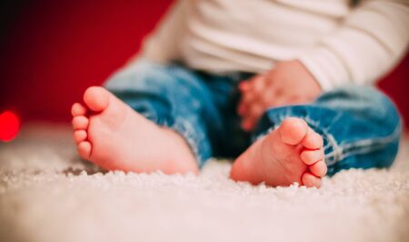 Baby, bird's eye shot, lower bodyの写真素材