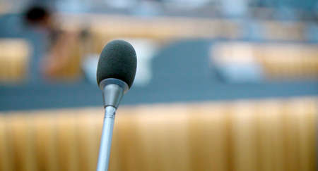 Microphone in meeting room for a conference.の写真素材