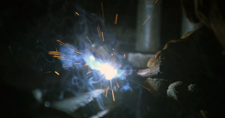 welder at work, close-up of the arc welding machineの写真素材