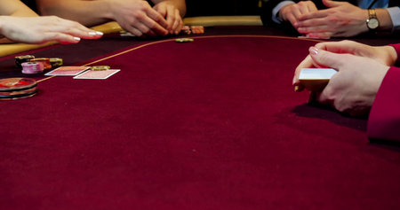 Cards and chips on the table in a casino. Close-up