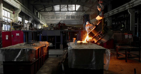 Steelmaking workshop. Production of steel products in a metallurgical plant.