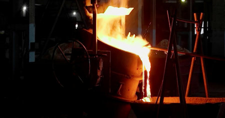 Metal smelting in a metallurgical plant, close-up