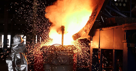 Sparks of molten metal in a metallurgical plant.