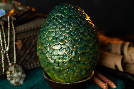 Green Dragon Egg Among Treasuresの写真素材
