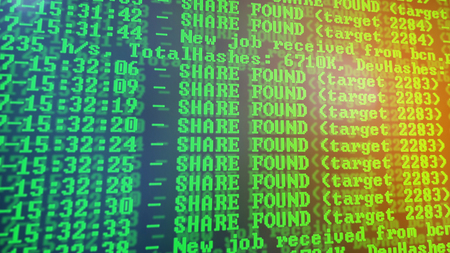 Mining Cryptocurrency process program on display PC. Using Software. Share Found.