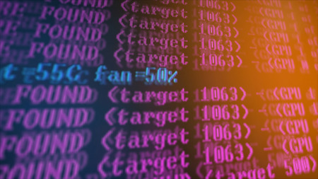 Mining Cryptocurrency process program on display PC. Using Software. Share Found. Magenta Color