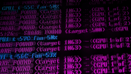 Mining Cryptocurrency process program on display PC. Using Software. Share Found. Magenta Color