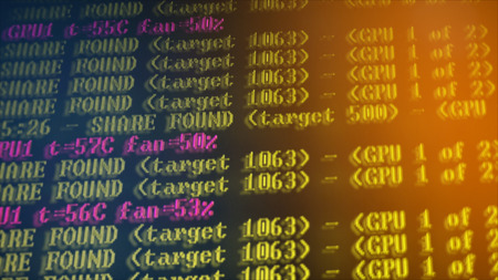Mining Cryptocurrency process program on display PC. Using Software. Share Found. Yellow Color