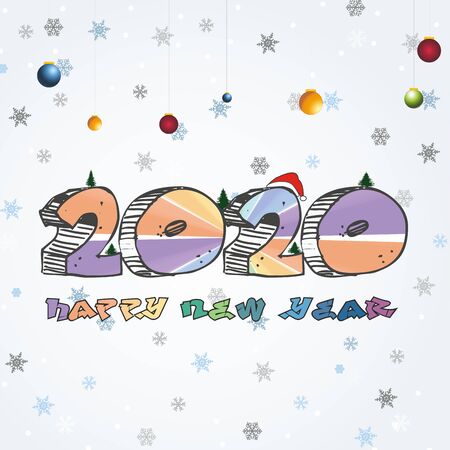 2020, Happy New Year. Greeting card with inscription Happy New Year 2020, handwritten vector