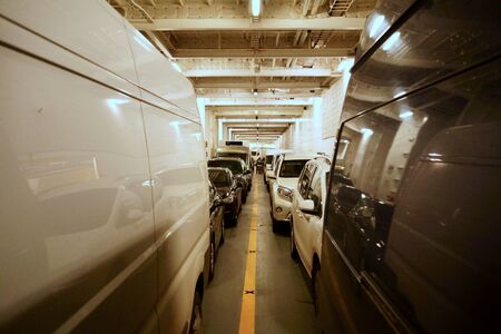 Rows of parked cars on a ferry ship between Tallinn and Helsinki. photoの写真素材
