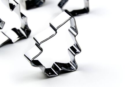 gingerbread cookie cutter. stainless steel molds for baking christmas cookies. butterfly isolated on white with copy spaceの写真素材