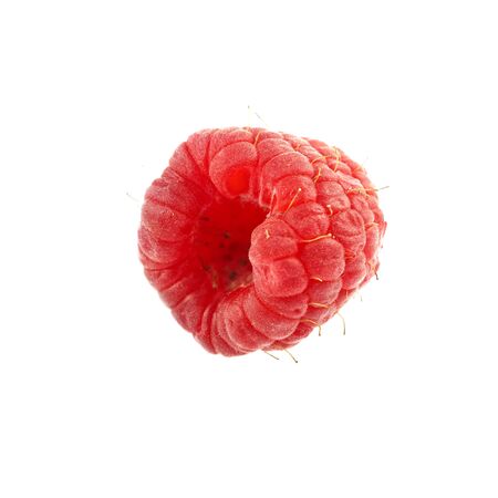 Collection of ripe red raspberries on white background. close-up photo