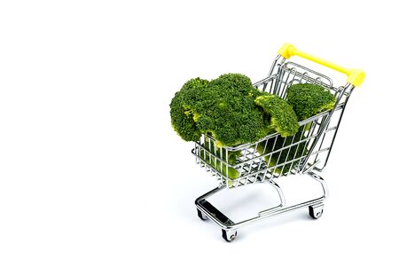 Broccoli in a shopping cart, Isolated on white background.の写真素材