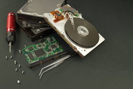 Hard disk repair concept. Hdd - hard disk drive. The hard drive is designed to store data of all...