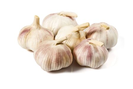 Fresh Garlic isolated on white background close-upの写真素材