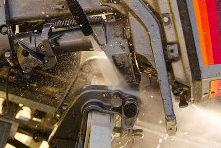 washing service of outboard motor by pressure. selective focus.