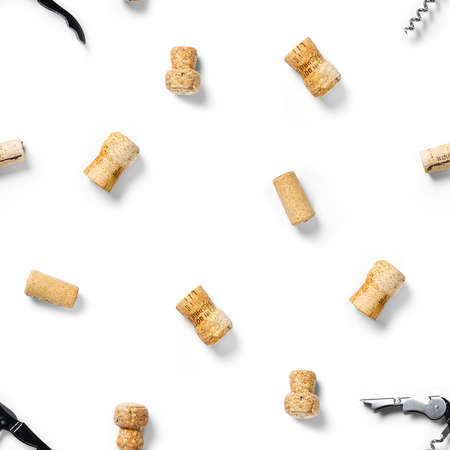 seamless pattern wine corks on a white backlit background. wine seamless pattern with corks and corkscrew for fabric print, paper print, wallpapers, designの写真素材