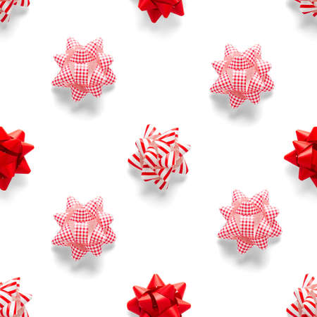 Seamless regular creative Christmas pattern with New Year decorations on white background. xmas Modern Seamless pattern made from christmas decorations. Photo quality pattern for fabric, prints, wallpapers, banners or creative design works.の写真素材