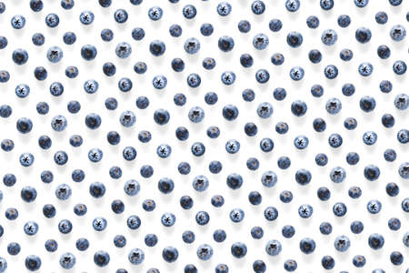 Background of Freshly picked blueberries on white backdrop. Blackberry modern flatlay background.