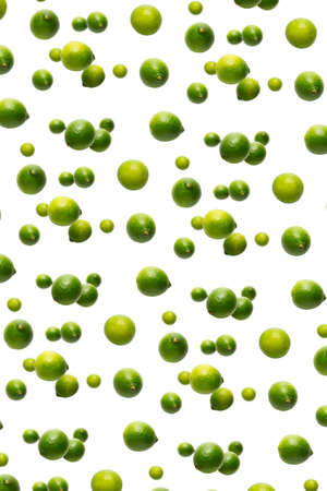 Vitamin background made from falling limes. Falling lime isolated on white background. not pattern.