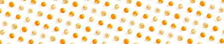 Isolated tangerine citrus collection background. Whole tangerines or mandarin orange fruits isolated on white background Banner not patternの写真素材
