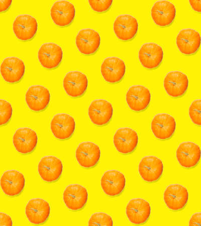 Seamless pattern with pumpkin. Pumpkin quality pattern. Autumn abstract seamless pattern made from Pumpkins on the yellow background.の写真素材