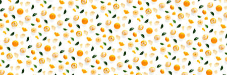 Isolated tangerine citrus collection background with leaves. Whole tangerines or mandarin orange...